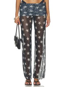 Bella Venice - Addison Women's Sheer Star Print Wide-Leg Palazzo Pants Black