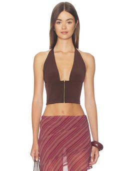 Bella Venice - Coco Women's Sleeveless Halter Neck Crop Top Brown