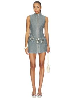 BY.DYLN - Denim Women's Sleeveless Zip Front Belted Mini Dress Grey