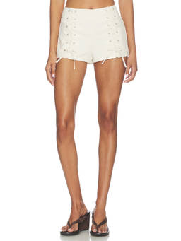 BY.DYLN - Vesper Women's Lace-Up Stretch Micro Shorts Off White