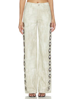 BY.DYLN - Grommet Detail Women's Mid-Waist Wide Jeans Green