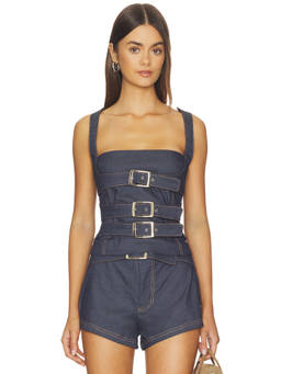 BY.DYLN - Belted Women's Denim Crop Top Indigo