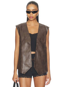 BY.DYLN - Rhys Women's Fringe Faux Leather Vest Top Cocoa