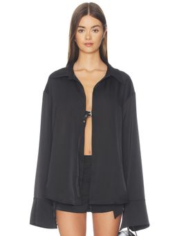 BY.DYLN - x REVOLVE Andi Women's Satin Open Front Buckle Shirt Black