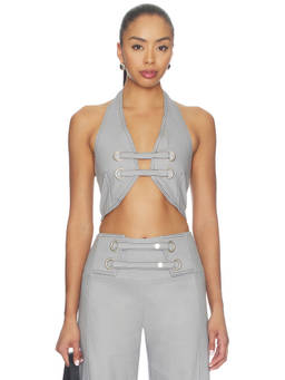 BY.DYLN - x REVOLVE Women's Halter Neck Eyelet Strap Crop Top Grey