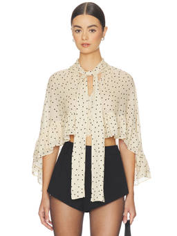 By Malene Birger - Cedi Women's Polka Dot Tie-Up Neck Asymmetrical Top Cream