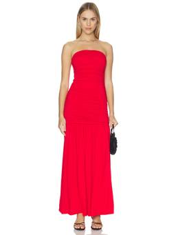 CAMI NYC - Waverly Women's Strapless Ruched Maxi Dress Red