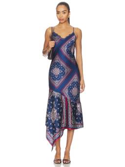 CAMI NYC - Becky Women's Printed Silk Slip Midi Dress Navy Blue