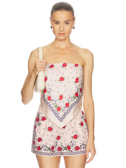 CAMI NYC - Juli Women's Strapless Floral Satin Camisole Beige