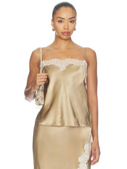 CAMI NYC - Oneill Women's Lace Trim Satin Camisole Beige