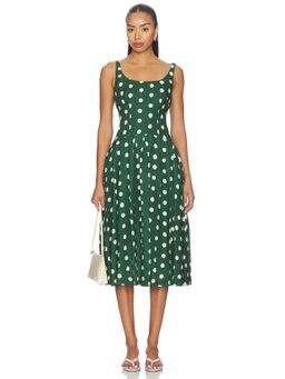 Cara Cara - Regio Women's Polka Dot Smocked Back Midi Dress Green