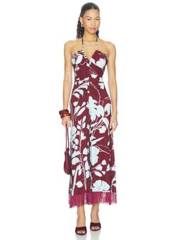 Cara Cara - Shelter Island Women's Halter Neck Floral Maxi Dress Maroon