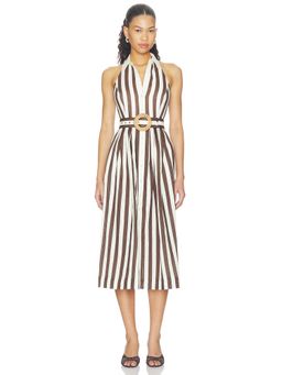 Cara Cara - Quentin Women's Striped Halter Neck Button-Front Midi Dress Brown