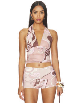 CINCIN - Eleganza Women's Halter Neck Sleeveless Crop Top Brown