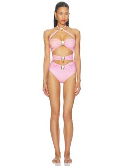 CINCIN - Diamond Moonstone Women's Cut-Out Halter Neck One-Piece Swimsuit Sorbet