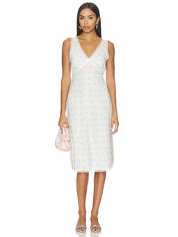Cou Cou Intimates - Iris Women's Floral V-Neck Lace Trim Midi Slip Dress White