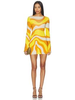 Cala de la Cruz - Maisha Women's Printed Stretch Jersey Mini Dress Yellow