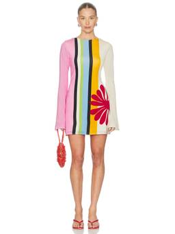 Cala de la Cruz - Slinky Jersey Women's Striped Floral Mini Dress Multi-Color