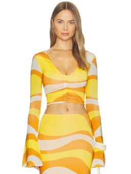 Cala de la Cruz - Aelin Women's Ruffled Ruched Crop Top Yellow