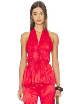 Cala de la Cruz - Rosie Women's Satin Sleeveless Halter Neck Blouse Red