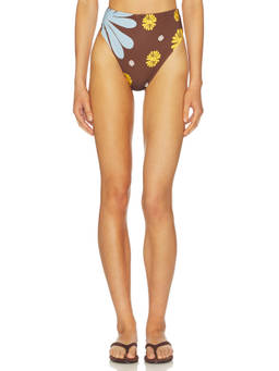 Cala de la Cruz - Lulu Women's High Waist Floral Bikini Bottom Brown