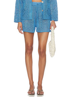 Calle Del Mar - Handkerchief Women's Drawstring Open-Knit Shorts Washed Cobalt