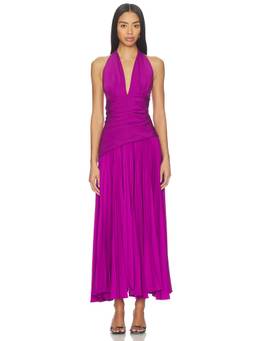 Acler - Kerrison Women's Halter Neck Pleated Maxi Dress Deep Mulberry