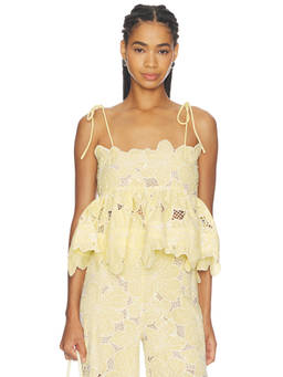 CeliaB - Tava Women's Eyelet Tie-Strap Peplum Top Yellow