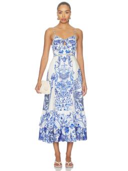 Camilla - Ruffle Hem Women's Rhinestone Tie-Front Maxi Dress Blue