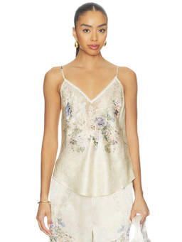 Camilla - V-Neck Bias Women's Floral Lace Trim Cami Top Beige