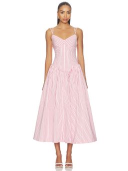 Cinq a Sept - Rose Stripe Women's Sleeveless Lace-Up Midi Dress Pink