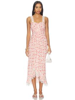 Cinq a Sept - Stevie Women's Floral Lace Trim Ruched Midi Dress Multi-Color