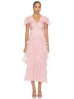 Cinq a Sept - Women's Ruffled V-Neck Tiered Midi Dress Pink