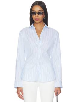 Cissa - Classic Women's Striped Cotton Button-Down Shirt Coastal Stripe