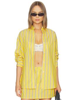Cissa - Mr Big Women's Striped Cotton Button-Down Shirt Yellow