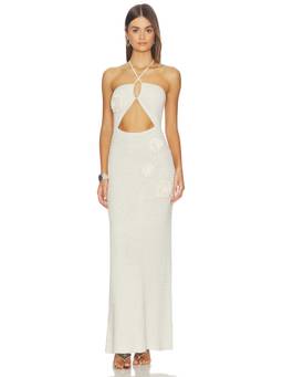 Capittana - Women's Floral Cut-Out Halter Neck Maxi Dress White