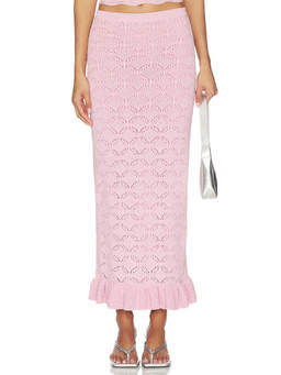 Capittana - Christy Women's Pointelle Knit Ruffle Hem Maxi Skirt Pink