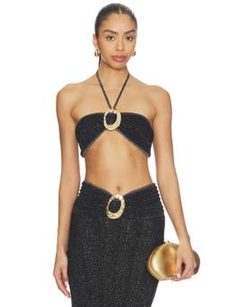 Capittana - Luli Women's Metallic Knit Halter Neck Bikini Top Black