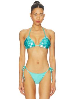 Capittana - Bea Shell Women's Sequin Applique Halter Bikini Top Light Blue