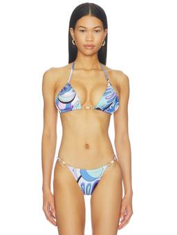 Capittana - Eve Women's Detachable Padded Halter Neck Bikini Top Retro Blue