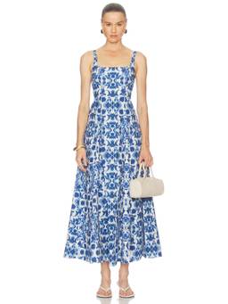 Clea - Women's Floral Print Square Neck Maxi Dress Blue