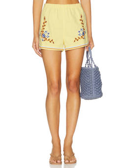 Cleobella - Women's Elastic Waist Embroidered Shorts Yellow