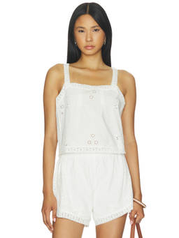 Cleobella - Organic Cotton Women's Lace Trim Sleeveless Poplin Top Ivory