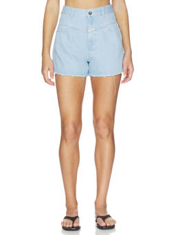 CLOSED - Women's High-Waist Frayed Hem Denim Shorts Light Blue
