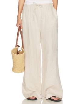 CLOSED - Wynston Women's Wide-Leg Drawstring Linen Palazzo Pants Grey