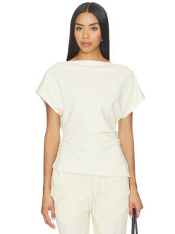 CLOSED - Off The Shoulder Women's Asymmetrical Hem Jersey Top Beige