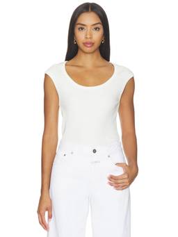 CLOSED - Women's Ribbed Scoop Neck Cap Sleeve T-Shirt Ivory