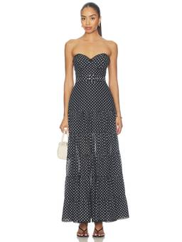 Charo Ruiz Ibiza - Jimena Women's Polka Dot Strapless Boned Bodice Maxi Dress Black