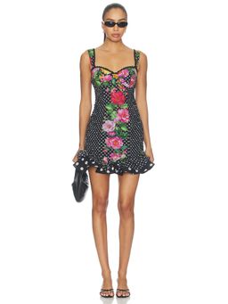 Charo Ruiz Ibiza - Aitana Women's Floral Polka Dot Smocked Mini Dress Black