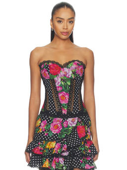 Charo Ruiz Ibiza - Azahar Women's Floral Polka Dot Lace Corset Top Black
